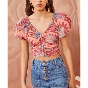 NWOT Ulla Johnson Cropped Puff-Sleeve Nerida Floral Top